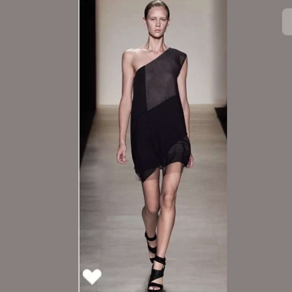 BCBGMaxAzria One-Shoulder Black Sheer Panel Mini Dress